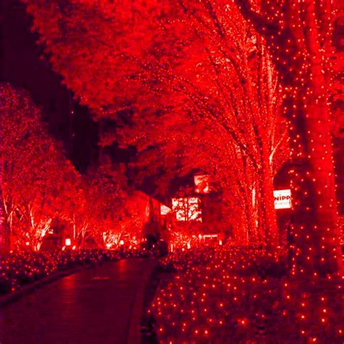 HISHINY LED Red Christmas Net Lights Outdoor,5ftx5ft 100LED Green Wire, Connectable Indoor Outdoor Bush Mesh Net Lights String for Halloween Christmas Party,Shrub,Yard,Tree（Red）