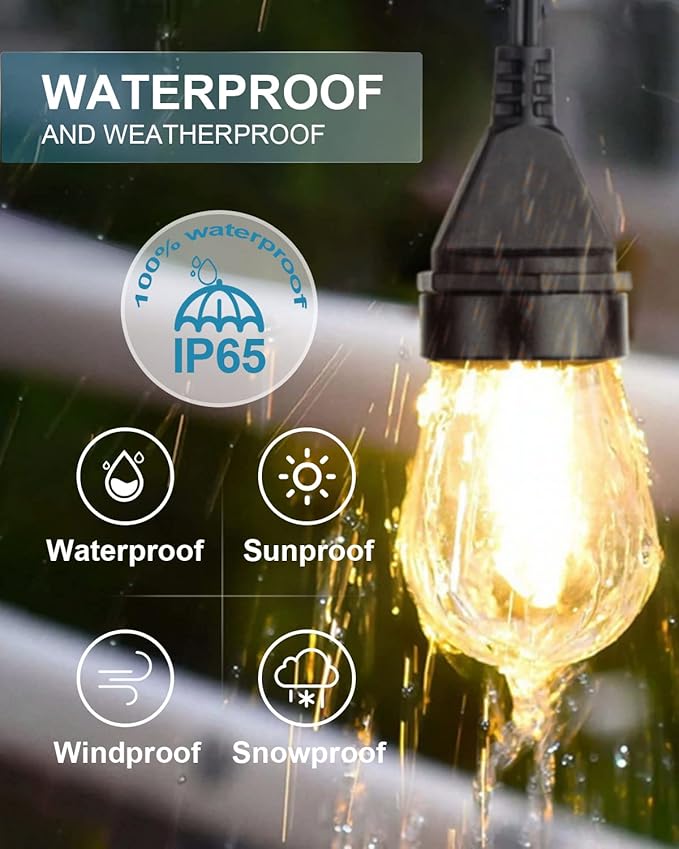 Lightdot 96FT (2x48FT) Outdoor Led Patio Lights,Led String Lights with Shatterproof Edison Vitage Bulbs, Commercial Grade Hanging Light for Patio Cafe Bistro Backyard