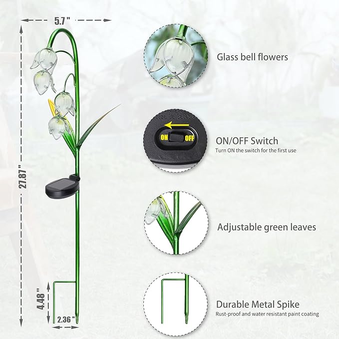 VCUTEKA Solar Garden Decor Stake Outdoor Light Glass Flower Stake for Yard Lawn Decor Backyard Decorations