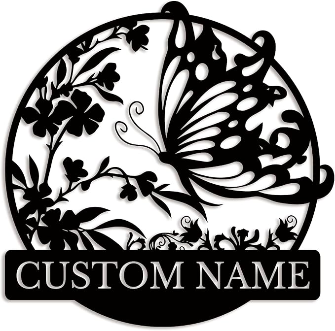 Custom Butterfly Metal Sign,Personalized Butterfly House Number Signs,Personalized Gardener Name Sign,Garden Patio Wall Decor (Style-3)