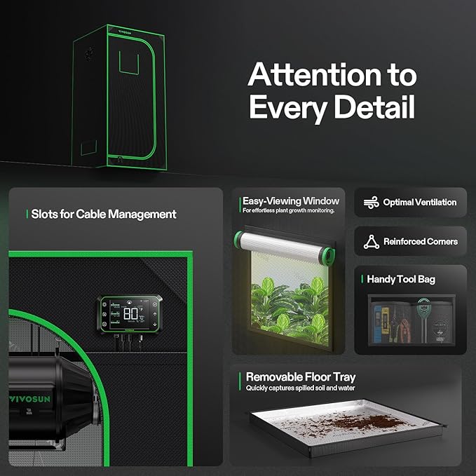 VIVOSUN S276 32"x32"x63" Grow Tent, High Reflective Mylar with Observation Window and Floor Tray for Hydroponics Indoor Plant for VS1500