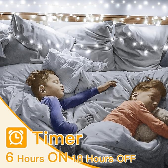 Ollny Outdoor String Lights 200LED 60FT, Cool White Connectable Plug in Fairy Light, 8 Modes Waterproof Timer Christmas Lights for Indoor Outside Bedroom House Party Wedding