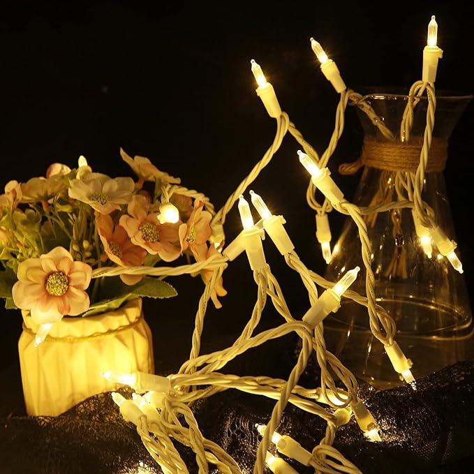 White LED Christmas Lights - 2 Pack 100 Count Warm White Christmas String Lights for Tree, Party, Wedding, Holiday, Indoor and Outdoor Decor, 2 Sets 33 Feet White Wire, UL Certified, Connectable