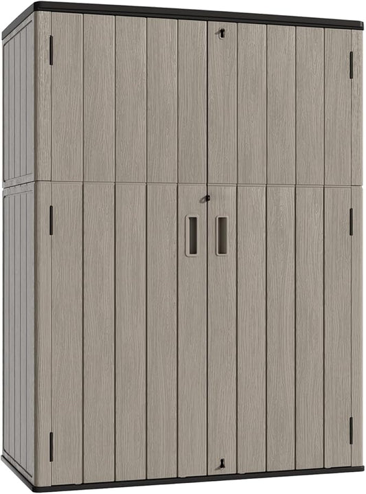 KINYING Outdoor Storage Shed,57 Cu.ft Vertical Outdoor Storage Cabinet Waterproof, Outdoor Resin Tool Shed for Patio Furniture, Garden Tools, Pool Accessories, Lawn Mower(Coffee Color)