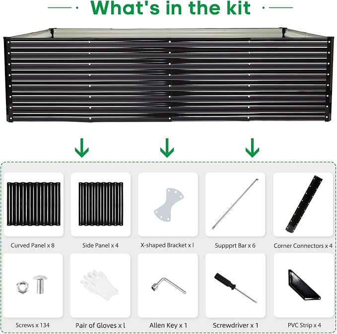JERIA 8×4×2ft Galvanized Raised，Outdoor Metal Raised Garden Bed, Rectangular Deep Root Planter Box for Vegetables, Flowers, Herbs
