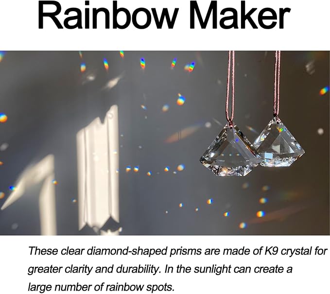 2PCS Clear Diamond Crystal Sun Catcher Prisms, STINO Hanging Suncatchers with Glass Prism, Rainbow Maker for Windows, Balcony, Kitchen, Garden Decoration (1, Diamond Clear 2Pcs)