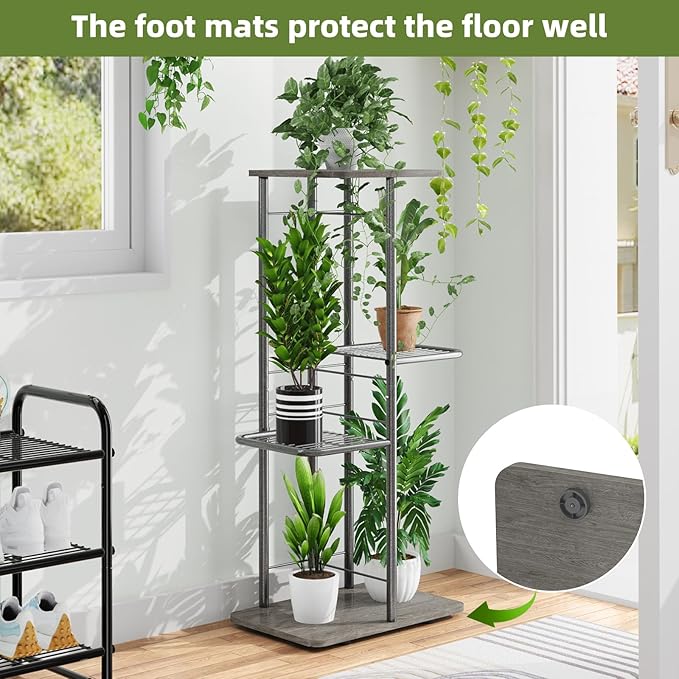 Simple Trending Plant Stand Shelf Indoor Outdoor Waterproof, 4-Tier 5 Potted Heavy Duty Metal Tall Flower Holder for Multiple Corner Display