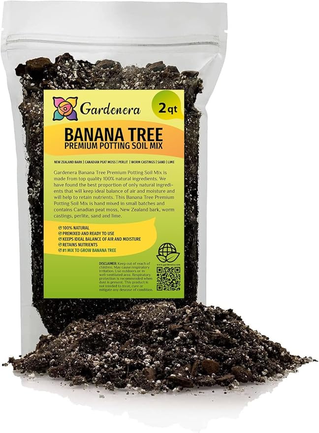 Organic Banana Tree Soil Mix - Specially Designed for Thriving Banana Plants - Nutrient-Rich Blend for Healthy Root Development and Lush Foliage (2 Quart)