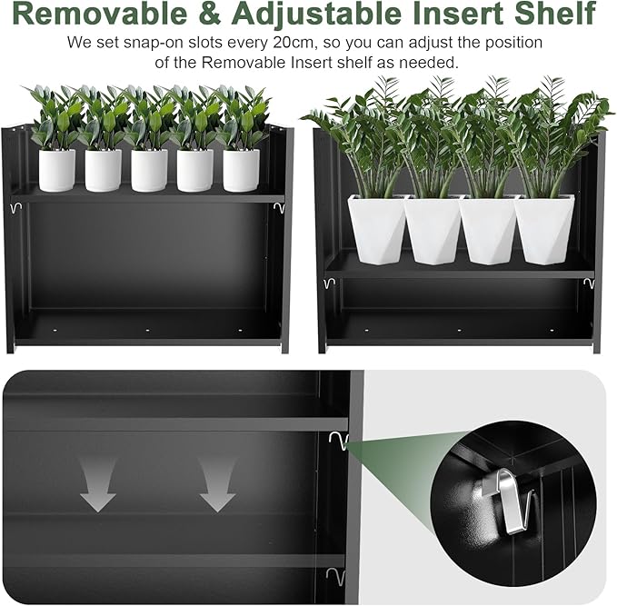 Tall Metal Cube Planter for Outdoor Plants 36" L x 12" W x 26" H, Heavy Duty Steel Large Planter Box with Removable Insert Shelf, Modern Décor for Tall Plants, Trees, Flowers (Black)