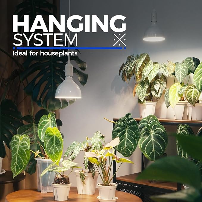 Barrina LED Grow Light Bulb, 50W (2 x 25W) Full Spectrum, with 16.4FT Power Cord, Hanging Grow Lights for Indoor Plants, Large Tall Plant, Garden, Flowers, Greenhouse, 2-Head