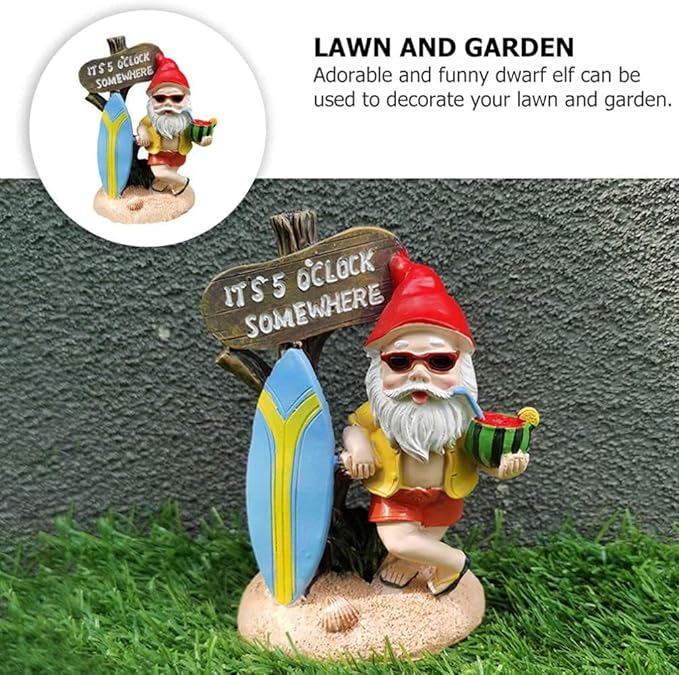 Garden Gnomes Outdoor Funny-It is 5 O'clock Somewhere Gnome Ourdoor Statue for Indoor Outdoor Garden Gnome Sculpture Patio Yard Lawn Dwarf Decoration