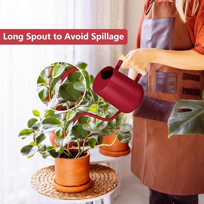 Watering Can Indoor Plants, 35oz Small Stainless Steel Metal Watering Can Modern Decorative Watering Pot with Long Spout for Indoor House Plant Bonsai Garden Flowers (Red)