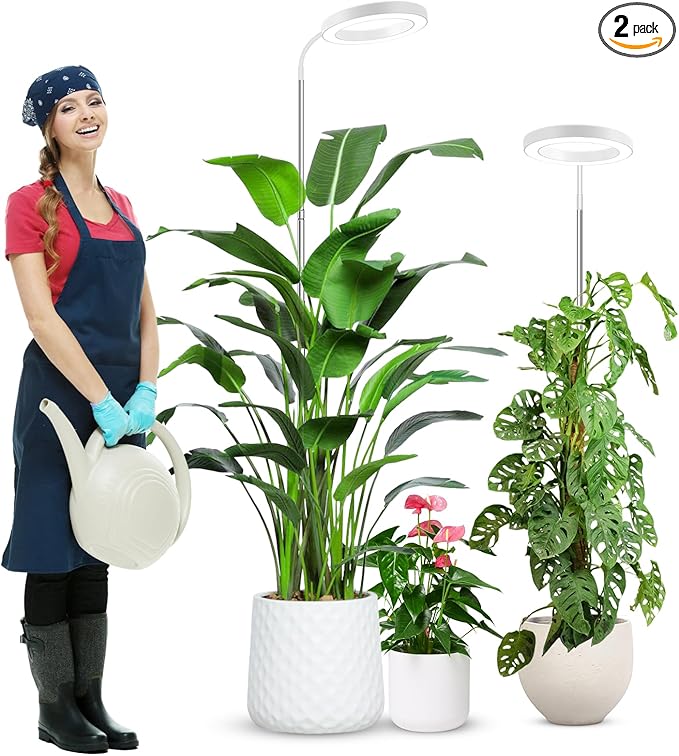 wolezek Grow Lights for Indoor Plants Full Spectrum, 80 LEDs 3 Colors Grow Light, 65in Plant Lights for Indoor Growing with 360°Gooseneck, 6/12/16H Timer, 5 Brightness, Height Adjustable, White Pair
