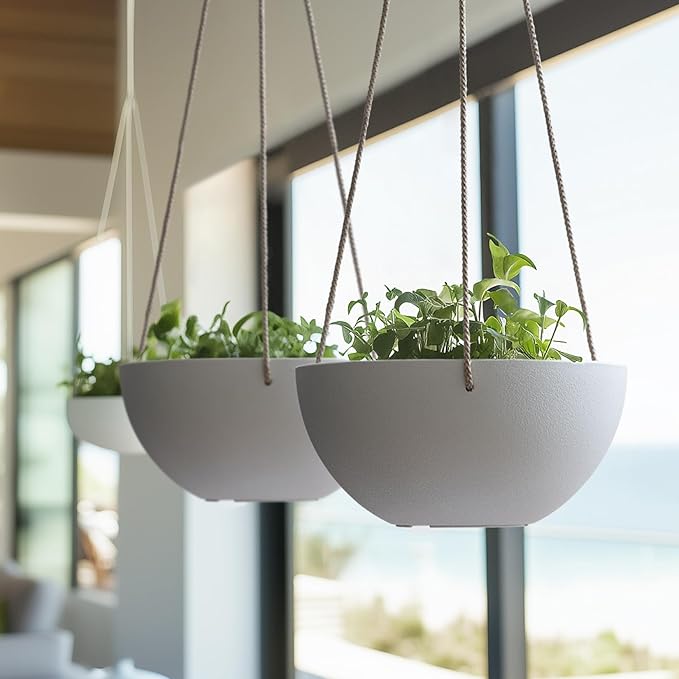 LA Jolie Muse Hanging Planter - 9.84 Inch Hanging Planters for Indoor Plants, Hanging Pots for Plants Indoor Outdoor, Set of 2, White