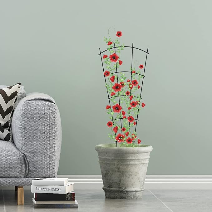 4 Pack 32'' Indoor Plant Trellis for Potted Plants Climbing Outdoor Metal Garden Trellis Houseplants Flowers Vine Ivy,Fan Shape, Black