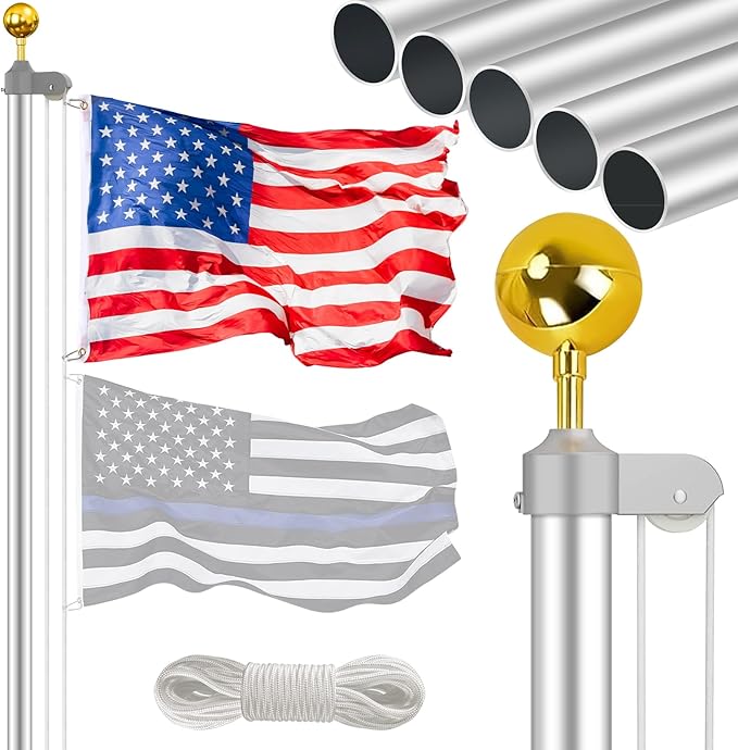 Flag Pole for Outside in Ground, 16FT Sectional Extra Thick Flagpole Kit, Heavy Duty Aluminum Outdoor Flag Poles with 3x5 American Flag for Yard, Garden, Residential or Commercial