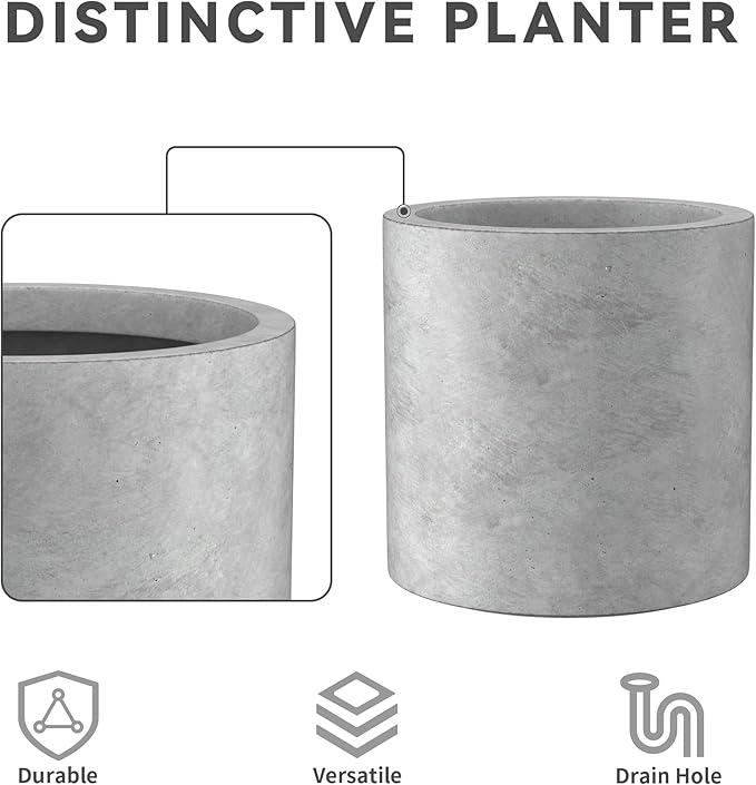 Kante 15.7" Dia Round Concrete Planter, Modern Style Large Cylindrical Plant Pot with Drainage Hole and Rubber Plug for Indoor Outdoor Patio, Natural Concrete
