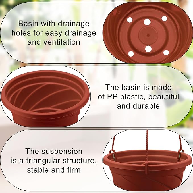 Tioncy 50 Pcs Plastic Hanging Planter Round Hanging Pot for Plants Containers with Hook Flower Plant Pots Holders for Outdoor Indoor Plant Balcony Garden Decor(Coffee)