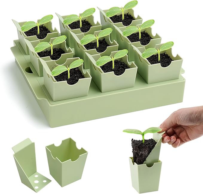 Green Bazzar Seed Starter Tray with Handle, 9 Individual Cells, Reusable Plant Germination Trays with Humidity Lid, Ideal for Germinating Seeds Indoors & Transplanting Outdoors, Durable & Easy to Use