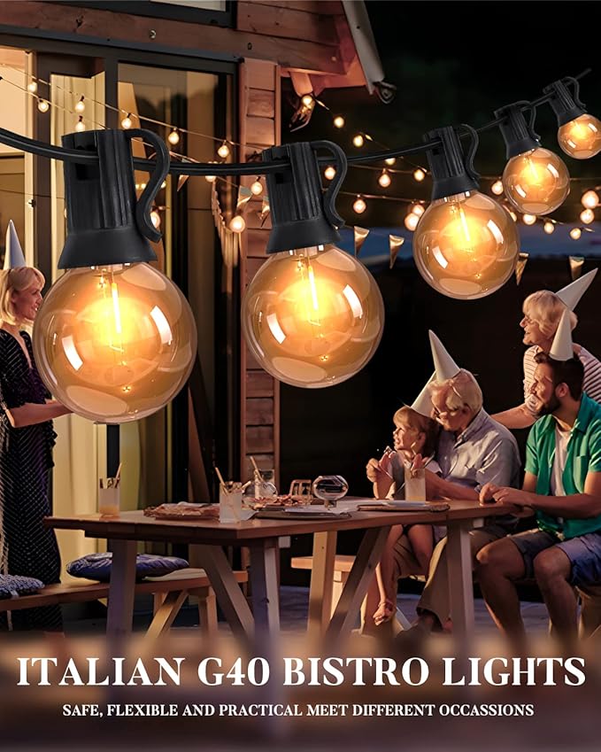 Lightdot 200FT Outdoor String Lights, LED Bistro String Lights with Shatterproof G40 Vintage Bulbs, 2200K Dimmable, Waterproof Hanging Lights for Porch, Deck, Garden, Backyard, Balcony - ETL Listed
