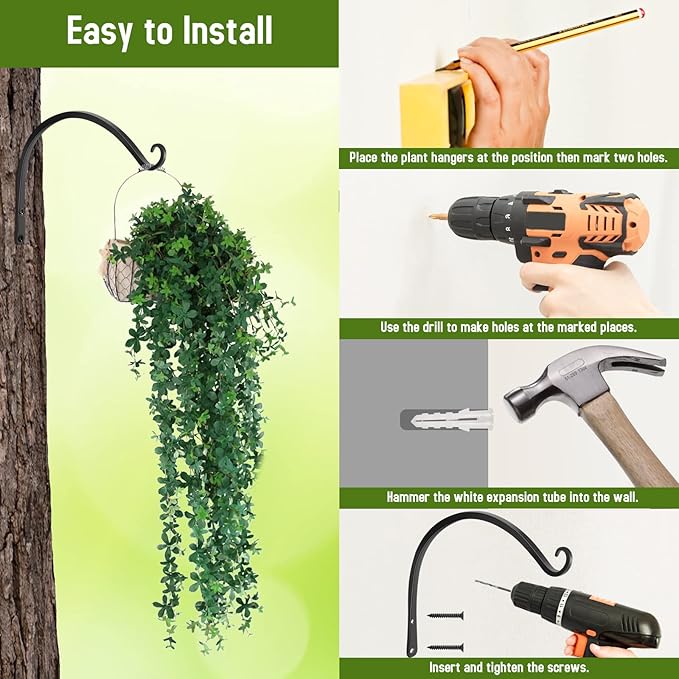 FEED GARDEN 2 Pack 14 Inch Hanging Plant Bracket Wall Hooks Decorative Plant Hangers for Outdoor Hanging Bird Feeders, Wind Chimes, Plant Baskets, Black