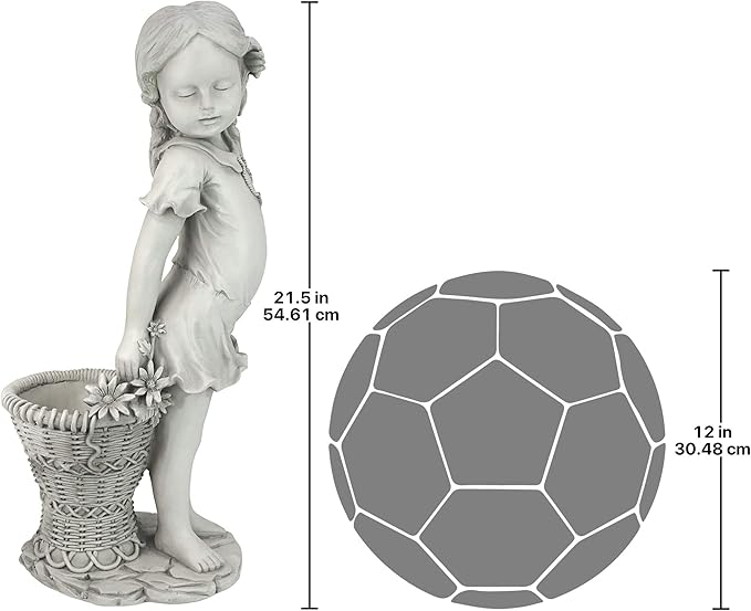 Design Toscano Frances the Flower Girl Outdoor Garden Statue with Planter, 21 Inch Tall, Cast Stone Resin, Antique Stone Finish