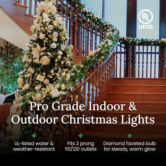 Pro Christmas M5 LED Holiday Lights - 100 Bulbs, 33.3ft - Professional Grade Indoor Outdoor Diamond Cut Sparkle Light Strings for Home Decorations and Christmas Trees - Blue
