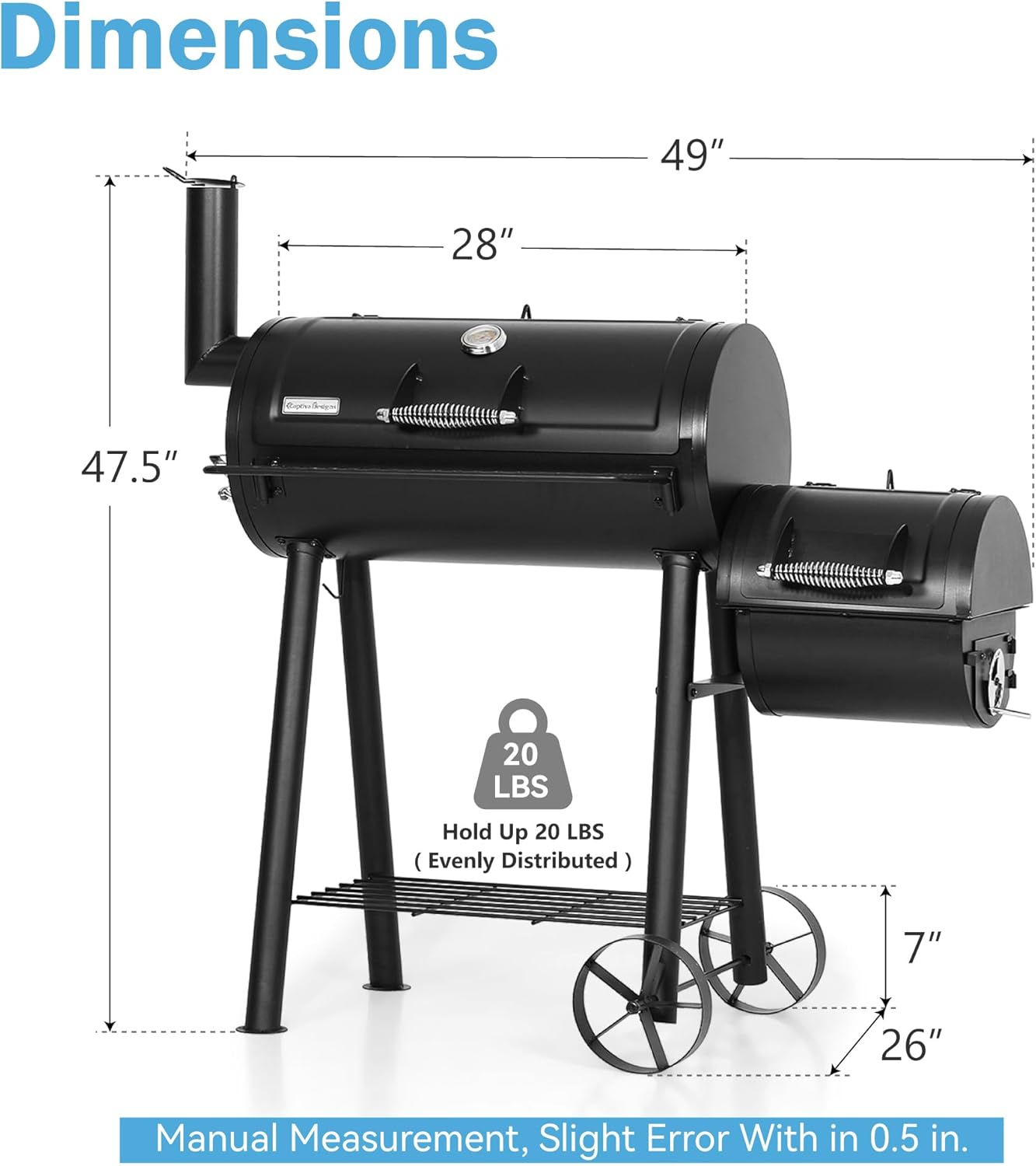 GREEN PARTY Offset Smoker Charcoal Grills with 28 Inch Cook Chamber, Barrel Smoker and Charcoal Grill Combo, 512 Sq. In. Space Barrel Smoker Grill for Outdoor BBQ Patio Backyard Cooking