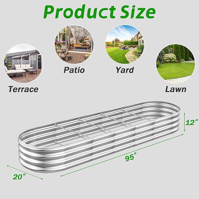 Galvanized Raised Garden Beds, 8x2x1ft Outdoor Raised Garden Boxes, Oval Large Bottomless Metal Elevated Garden Bed Planter Box for Vegetables, Fruits, Flower