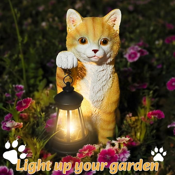Cat Statues for Garden - Solar Powered Outdoor Cat Garden Statue, Crafted Garden Sculptures & Statues for Patio, Yard, Lawn, Gardening Gifts for Women and Mom(11" Cat)