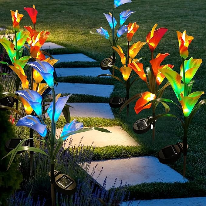 Veesee Solar Garden Stake Lights, 2 Pack Multi-Color Changing LED Calla Lily Lights - Solar Powered for Patio, Lawn, Garden, Yard, Grave Decoration