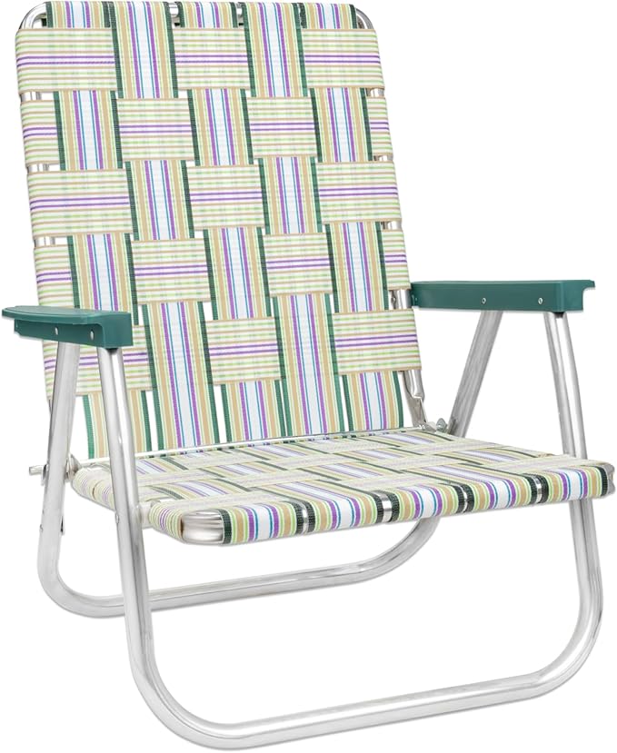 Lawn Chair USA Folding Aluminum Outdoor Patio Lawn Chair | Heavy-Duty Webbed Chairs for Camping, Sports, Beach, Yard & Tailgating | Lightweight Portable | High Back Beach Chair - Spring Fling