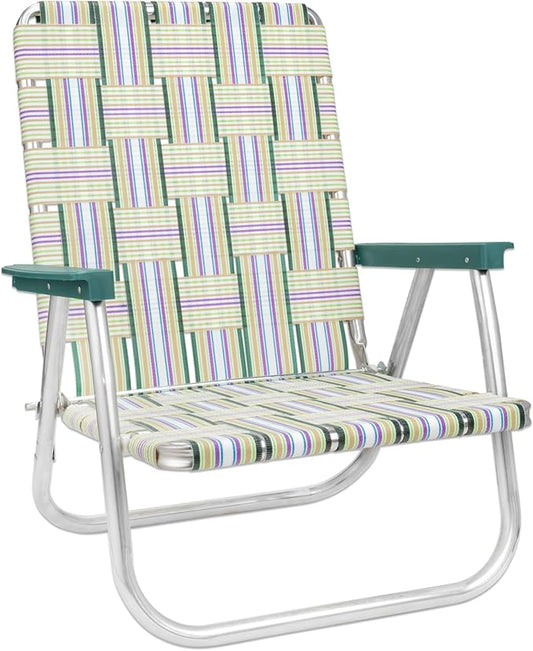 Lawn Chair USA Folding Aluminum Outdoor Patio Lawn Chair | Heavy-Duty Webbed Chairs for Camping, Sports, Beach, Yard & Tailgating | Lightweight Portable | High Back Beach Chair - Spring Fling