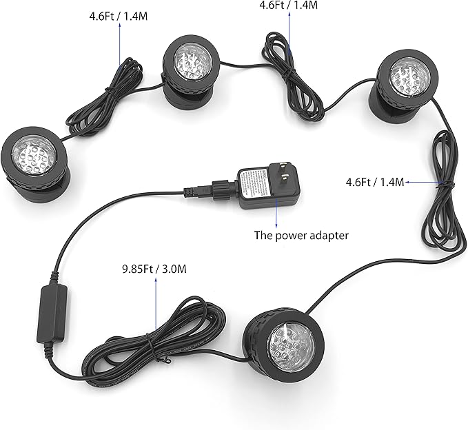 RGB Pond Lights with Timer, IP68 Waterproof Underwater Dimmable LED Fountain Lights for Outdoor Landscape Fish Tank Pond Fountain Waterfall Garden Lawn, 5 Lights