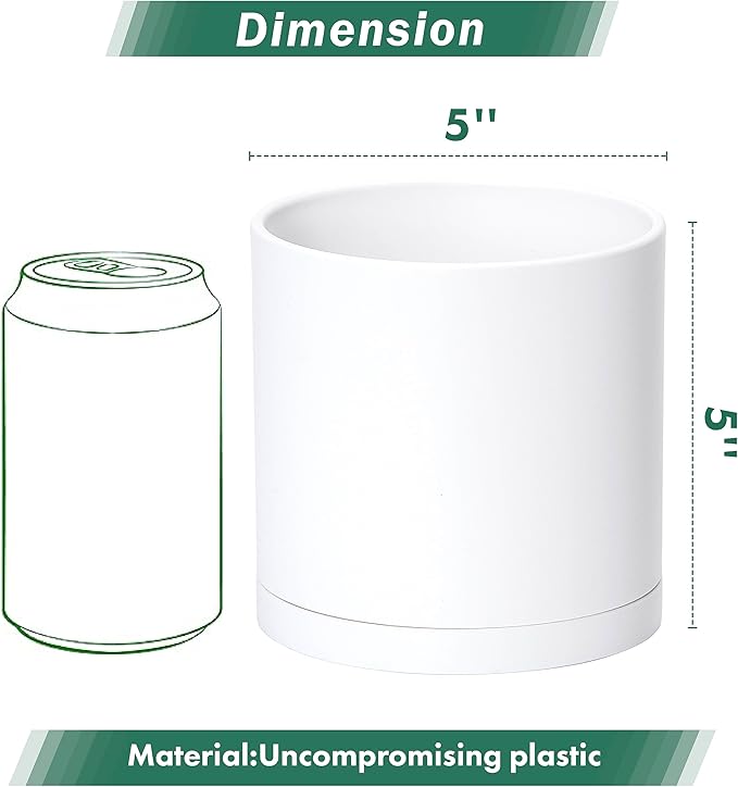 D'vine Dev 4 Pack 5 Inch Modern Plastic Plant Pots, Small Garden Planters for Plant with Drainage Holes and Saucers, White Color, 74-Z-G-2