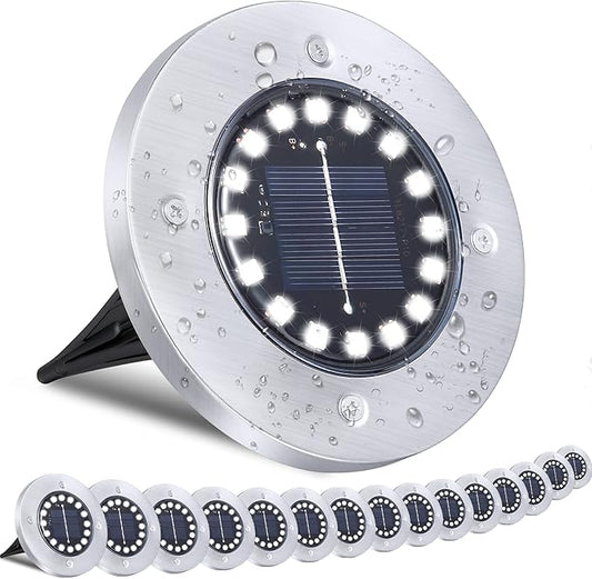 Solar Ground Lights-Waterproof Solar Lights Outdoor Garden- Solar Disk Lights-Upgraded 16LED Bright in-Ground Lights-Landscape Lights for Pathway, Yard, Lawn, Patio, Walkway (16 Pack White Light)