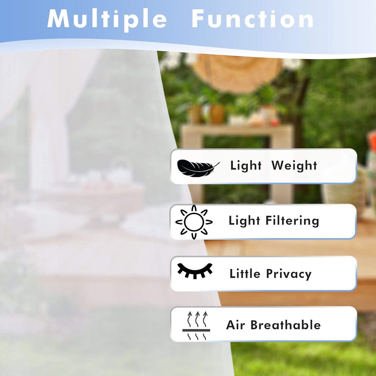 HolidayIdeas White Outdoor Sheer Curtains for Patio Waterproof, 4 Panels - 54 x 120 Inch - Light Filtering Voile Outside Curtains Grommet Drapes for Front Porch, Gazebo, Pergola, Backyard