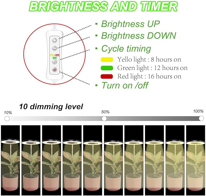 yadoker Plant Grow Light, LED Growing Light Full Spectrum for Indoor Plants,Height Adjustable, Automatic Timer, 5V Low Safe Voltage,Idea for Small Plant