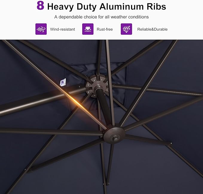 PURPLE LEAF 9 Feet Patio Umbrella Square Cantilever Umbrella Outdoor with 360° Rotation and Aluminum Offset Hanging for Pool Deck Garden Backyard, Navy Blue