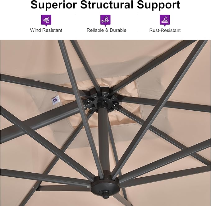 PURPLE LEAF 8 Feet Outdoor Square Cantilever Umbrella Patio Umbrella with Base Aluminum Offset Umbrella with 360-degree Rotation for Garden Deck Pool Patio Taupe