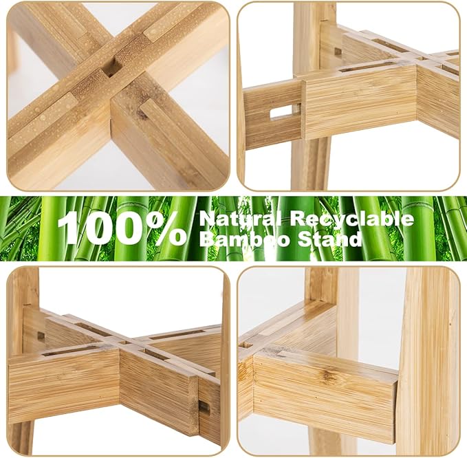 OERGKE Adjustable Plant Stand Indoor, Bamboo Mid Century Modern Plants Stands, Corner Flower Holder for Living Room, Fits 8 to 12 Inches Pots, (Pot & Plant Not Included)(Nature, 1 Pack)