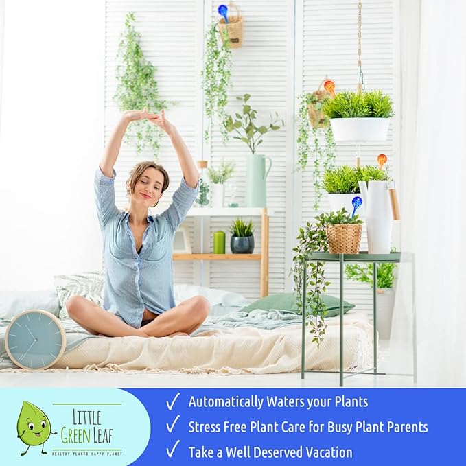 LGL Plant Watering Globes - Automatic Self Watering Globes. Decorative Self Watering Planter Inserts Made From Hand-Blown Durable Glass. Self Watering Spikes to Support Plant Health. 4 Pack, Small.