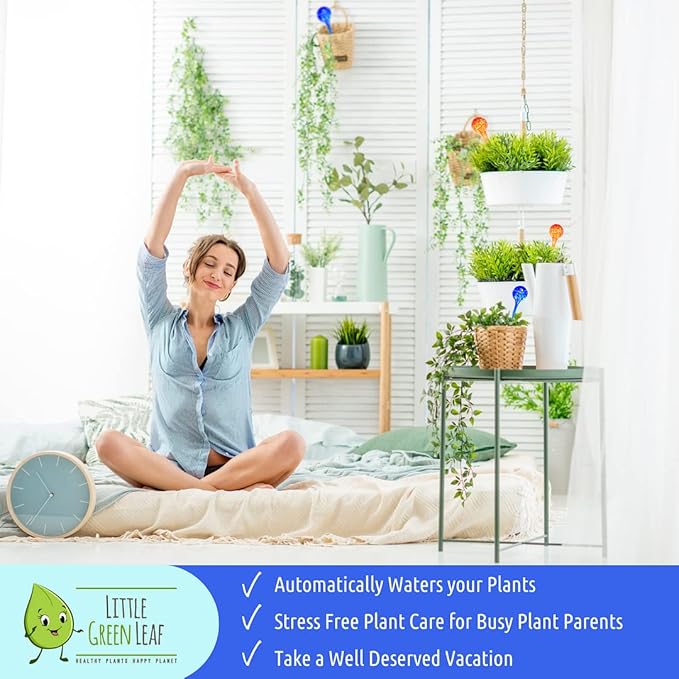 LGL Plant Watering Globes - Automatic Self Watering Globes. Decorative Self Watering Planter Inserts Made From Hand-Blown Durable Glass. Self Watering Spikes to Support Plant Health. 4 Pack, Small.