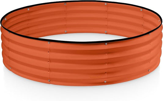 Round Galvanized Raised Garden Bed // 4×4×1 ft Galvanized Raised Garden Beds Outdoor for Gardening, Vegetables, Flowers // Tool-Free Assembly Patent Pending Round Planter (Orange)