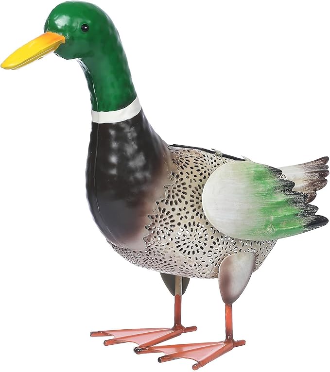 Metal Outdoor Duck,with Solar Light Duck Ornament, Metal Mallard Sculptures, for Backyard Patio Decor and Garden Lawn Decor, Mother's Day and Father's Day Gifts9.8H (Mallard)