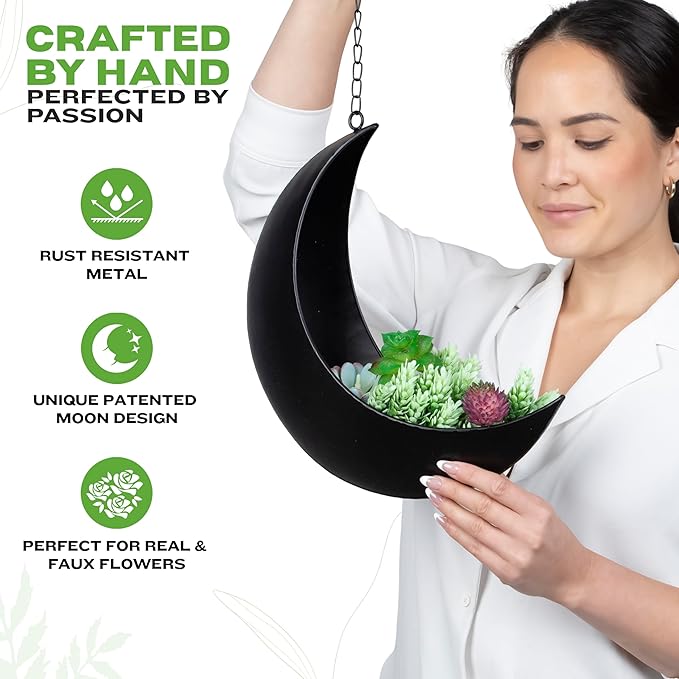 Hanging Moon Planter for Moon Room Decor - Great for Succulents, Air Plant, Mini Cactus, Faux, Artificial Plants-Boho Hanging Planters for Indoor Plants, Witchy Gifts for Women, Birthdays,Plant Lovers