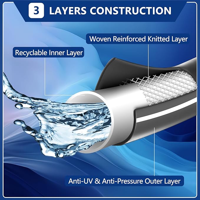 5/8’’ Heavy Duty Garden Hose 100 ft – Outdoor Hybird Water Hose with Solid Fitting - Flexible, Kinkless, Lightweight Garden Hose for Lawn Watering, Car Washing - Burst 500 Psi (Grey,50 ft)