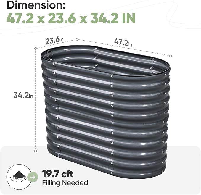 KING BIRD Raised Garden Bed 2.85 ft Tall 6 in 1 Galvanized Planter Garden Box Outdoor for Gardening, Deep Root Vegetables, Flowers Dark Grey 47.2X23.6X34.2 in