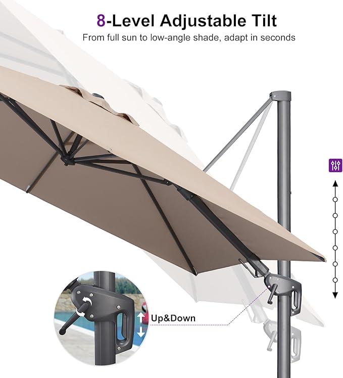 PURPLE LEAF 11.5' X 8' Left-right Tilting Outdoor Patio Umbrella Swivel Offset Cantilever Heavy Duty Rectangle Aluminum Umbrella with UV Resistant for Deck Pool Patio Backyard, Sand Dune