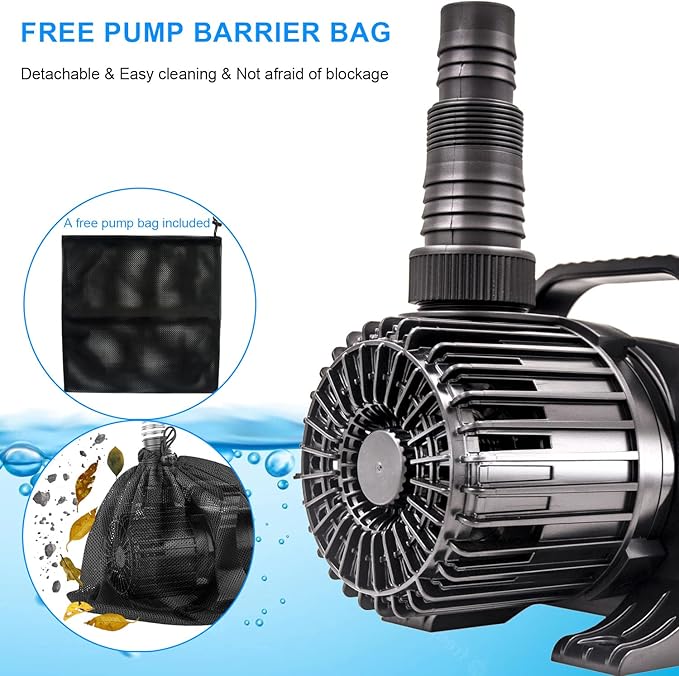 Outdoor Large 6900gph-320W 32.8FT Pond Water-fall & Kio Fish Fountain-s & Garden Pump Submersible IPX8: Long 32.8FT Cord Smart-er & Quieter Duck & Yard&Patio Ponds Pumps, 1 Barrier Pump Bag